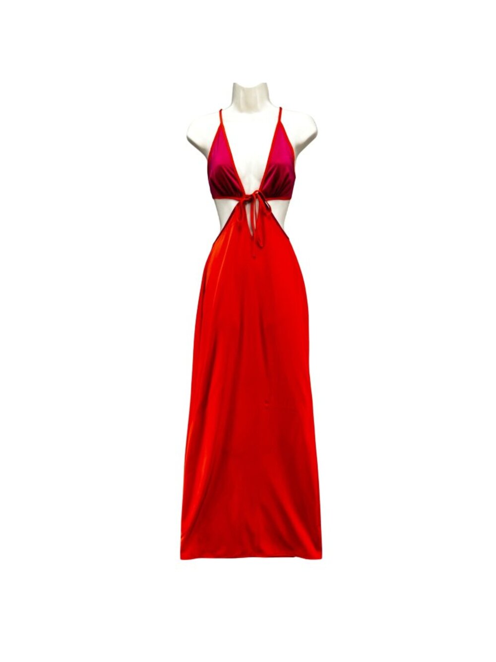 Lovers and Friends Sorbet Maxi Dress Orange Pink Cut Out Plunge Sateen Size XS